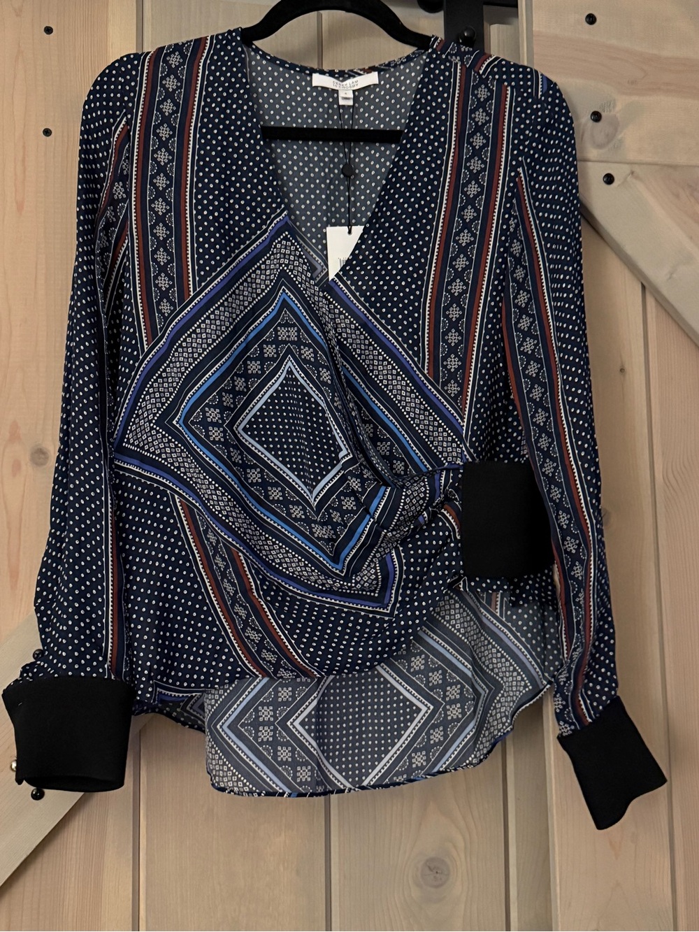 NWT 10 Crosby Derek Lam Silk Mixed-Print Wrap Blouse